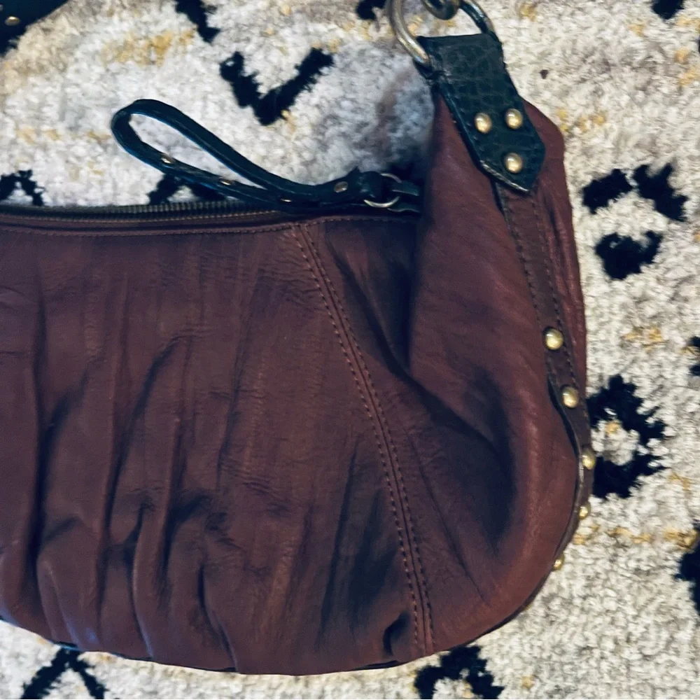 Steve Madden Burgundy Suede Studded Hobo Purse W/ Leather Embellished Strap - Picture 6 of 10